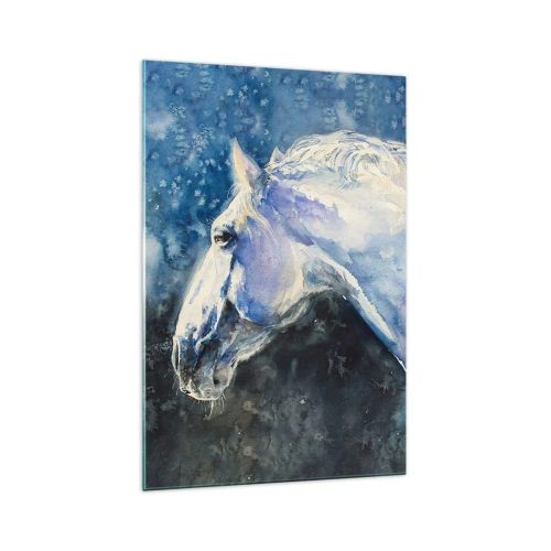 Glastavla - Bild på glas - Porträtt i blått sken - 70x100 cm