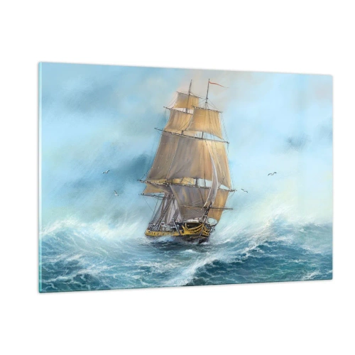 Glastavla - Bild på glas - Vinkande genom vågorna - 120x80 cm