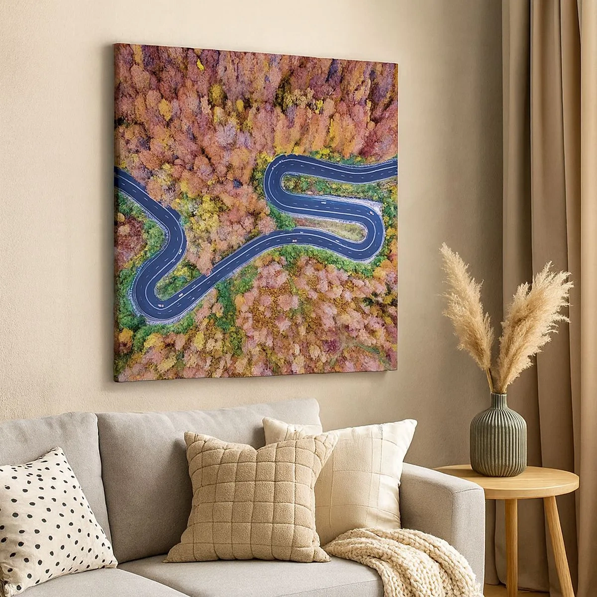 Canvastavla - Bild på duk - Slingrande väg genom skogen - 30x30 cm