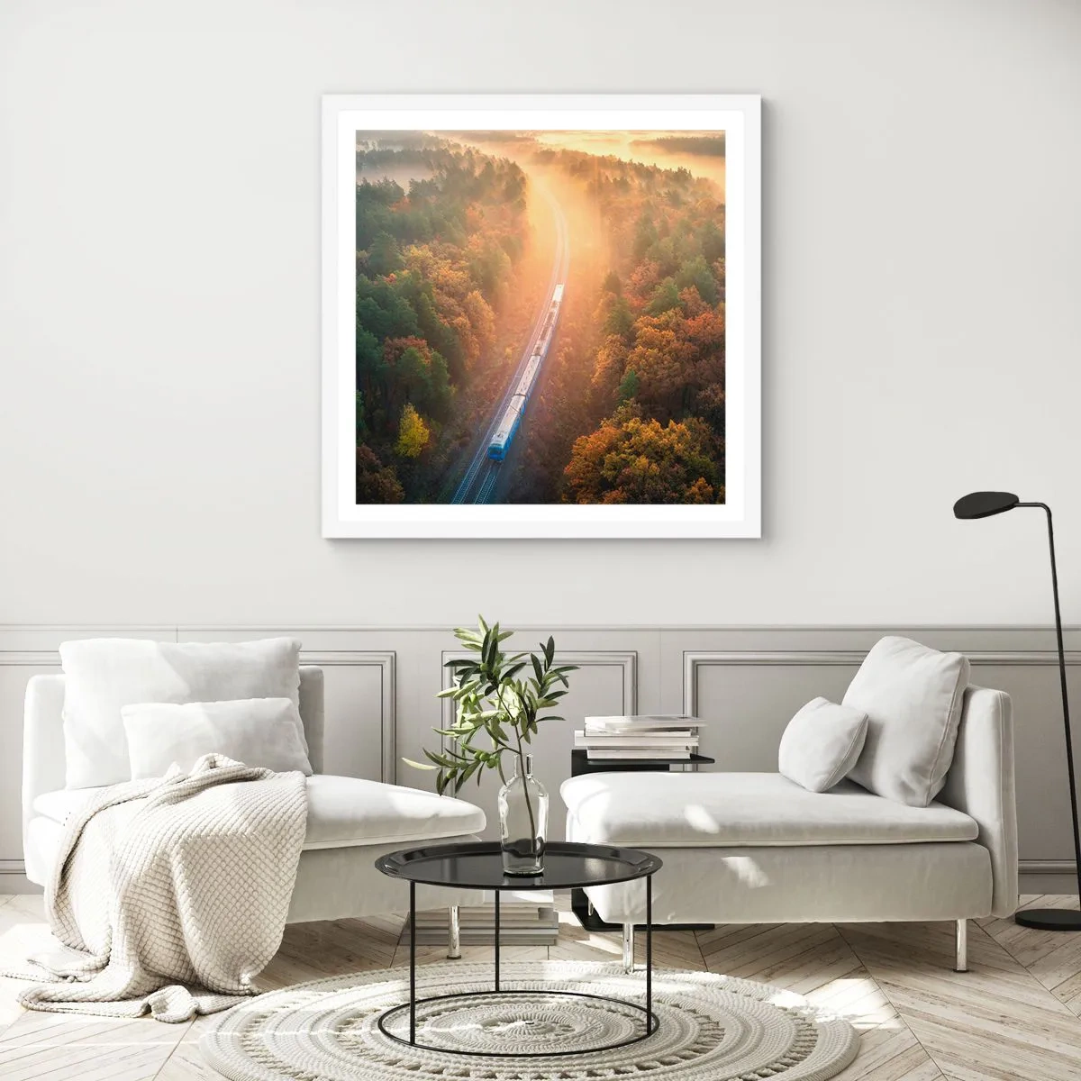 Affisch i vit ram - Höstresa - 40x40 cm