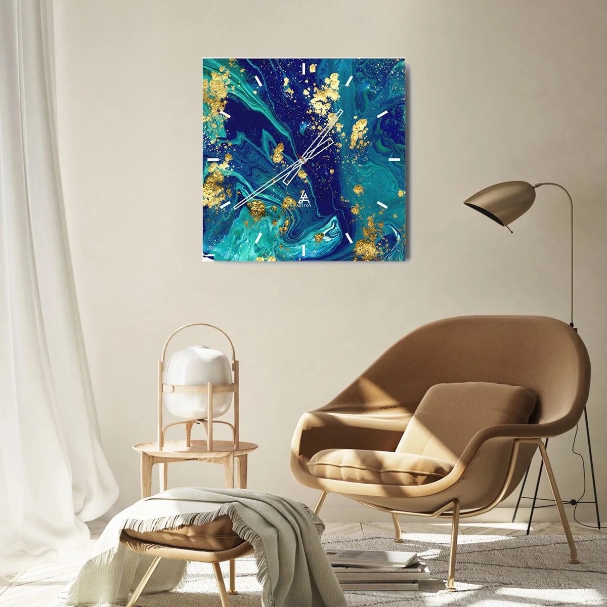 Väggklocka - Klocka på glas - Solflingor - 30x30 cm