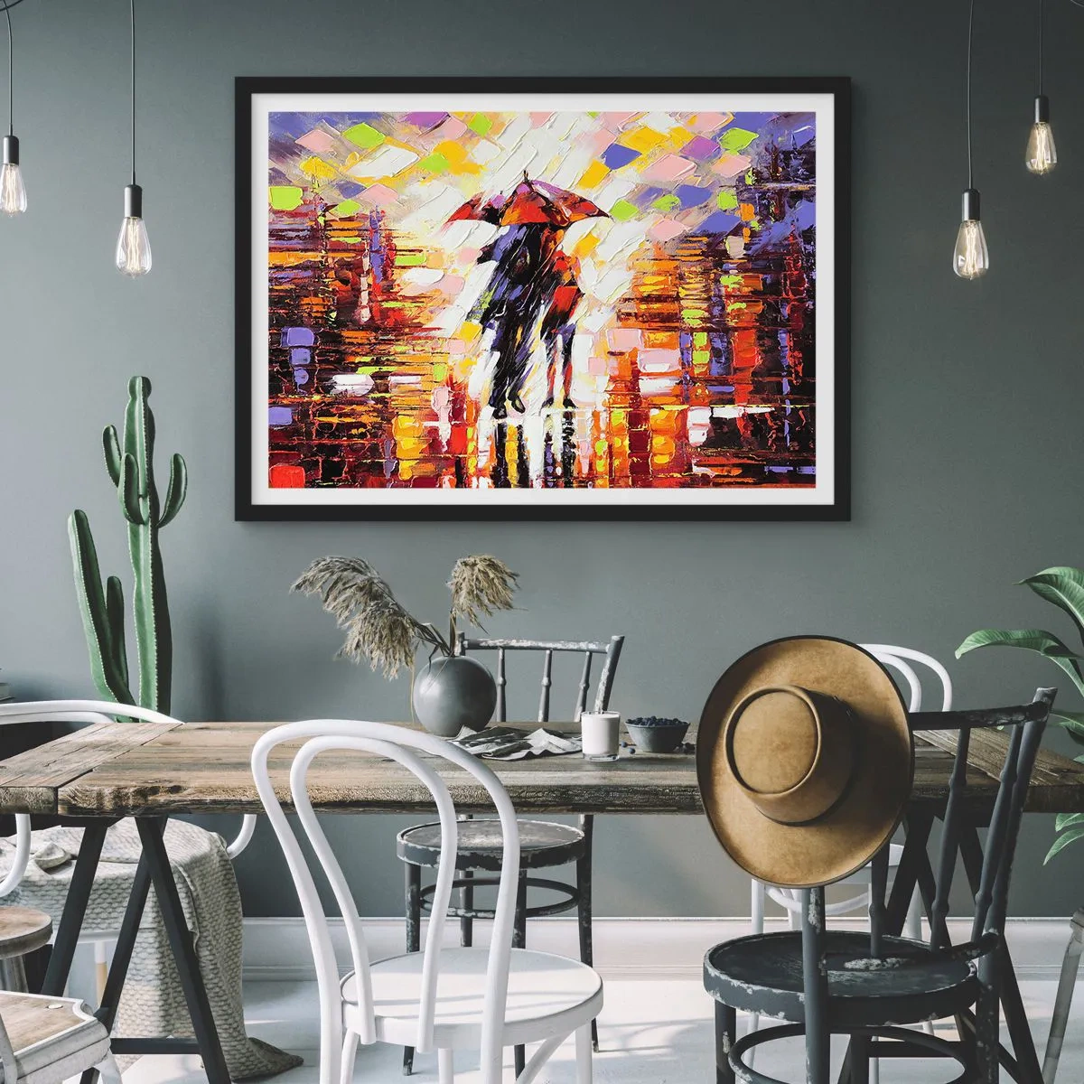 Affisch i svart ram - Tillsammans genom natten och regnet - 100x70 cm