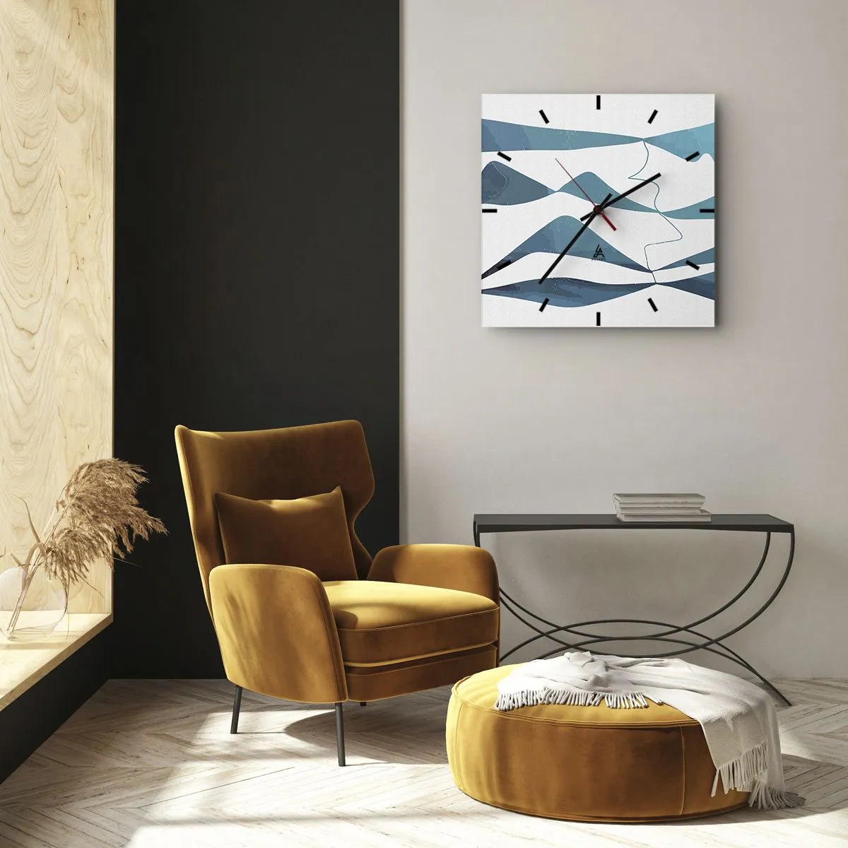 Väggklocka - Klocka på glas - Abstraktion: en turkos förening - 40x40 cm