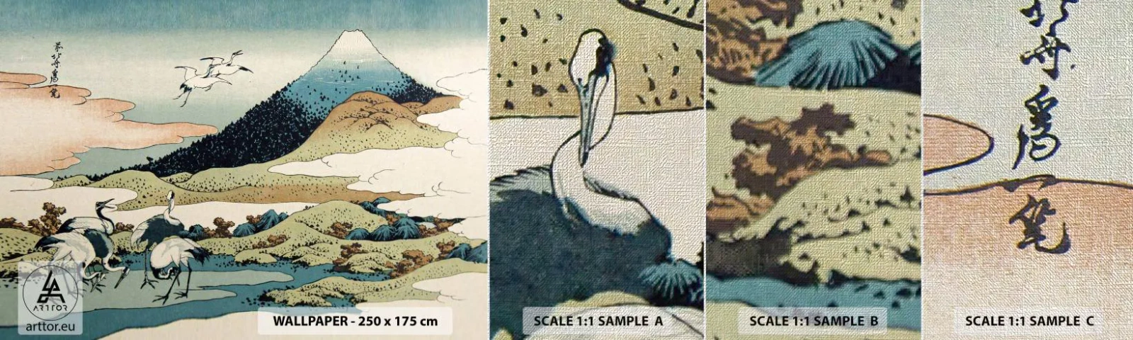 Provbit av fototapet Premium Canvas - I japansk anda - Stork, Fågel, Landskap - 100x30 cm