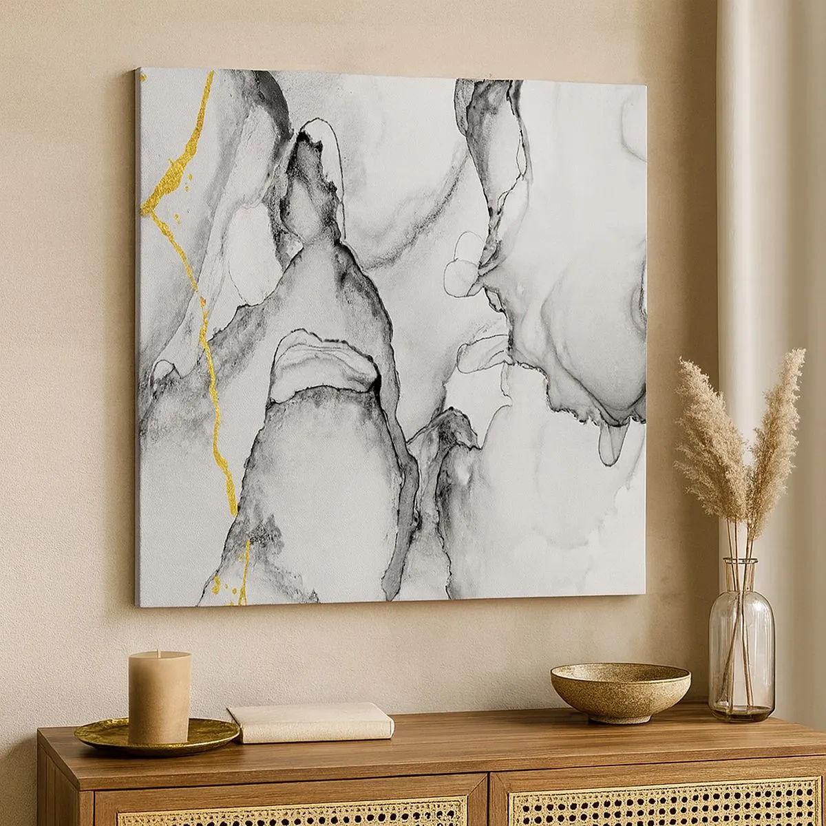 Canvastavla - Bild på duk - Komposition med guldmotiv - 30x30 cm