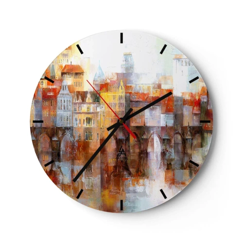 Väggklocka - Klocka på glas - En pittoresk stad med en bro och en reflektion i vattnet - 30x30cm - Vackert under bron - Modern väggdekoration för vardagsrum, kök och sovrum ARTTOR