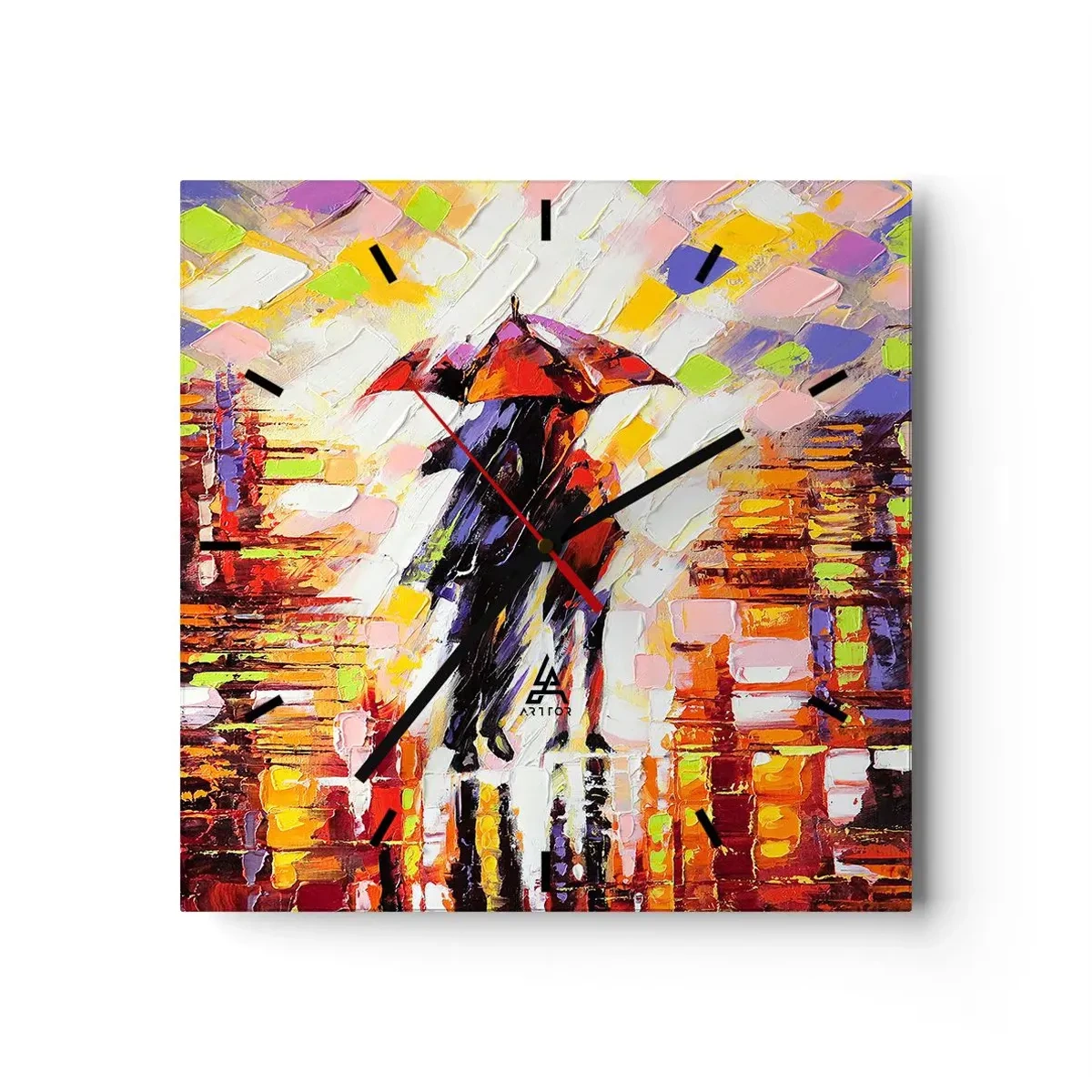 Väggklocka - Klocka på glas - Tillsammans genom natten och regnet - 30x30 cm