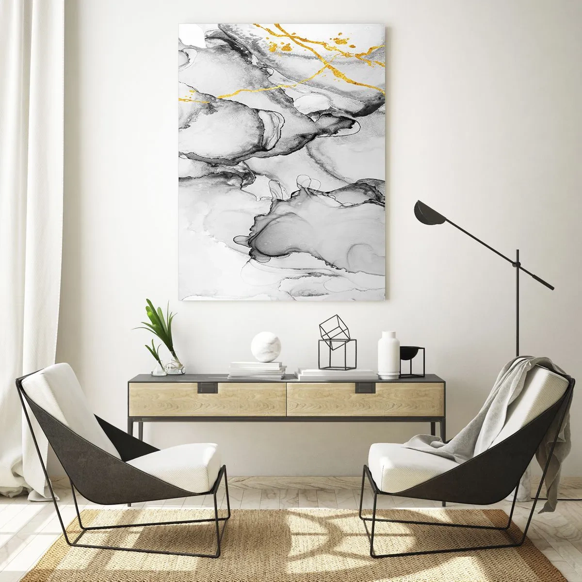 Glastavla - Bild på glas - Komposition med guldmotiv - 50x70 cm