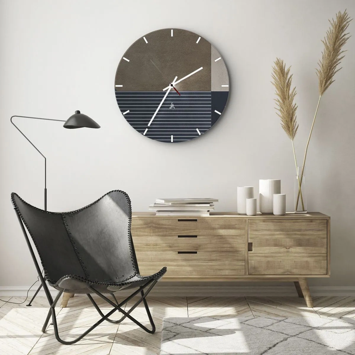 Väggklocka - Klocka på glas - Komposition av enkelhet och rundhet - 40x40 cm