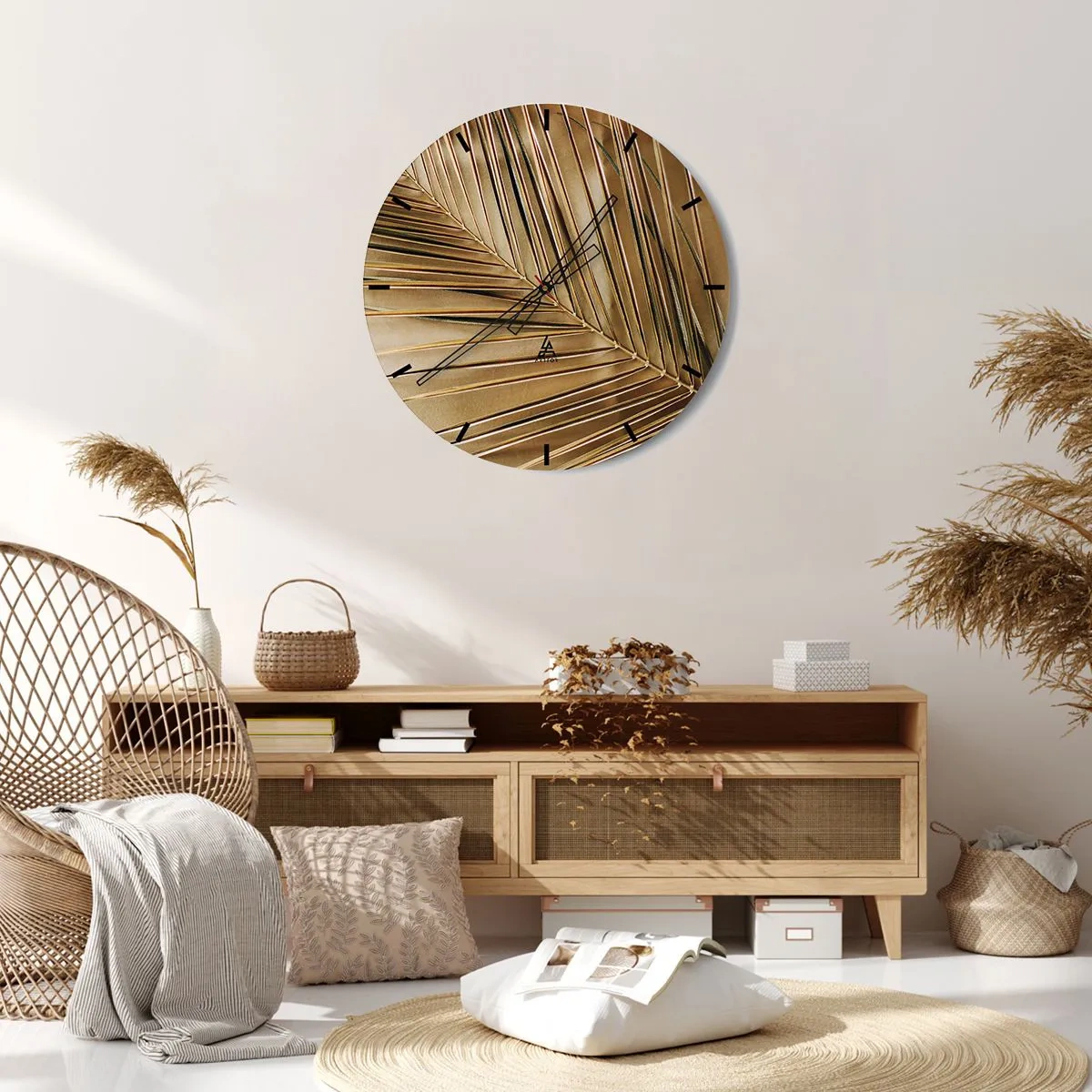 Väggklocka - Klocka på glas - Naturlig pelargång - 40x40 cm