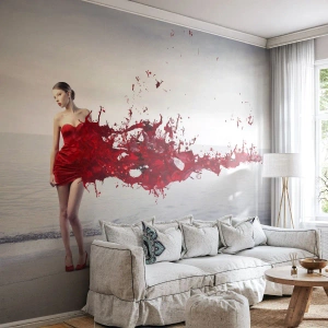 Självhäftande Fototapet Deluxe Sticker - Känslomässig som scharlakansröd - Kvinna, Modell, Grafik - 400x280 cm