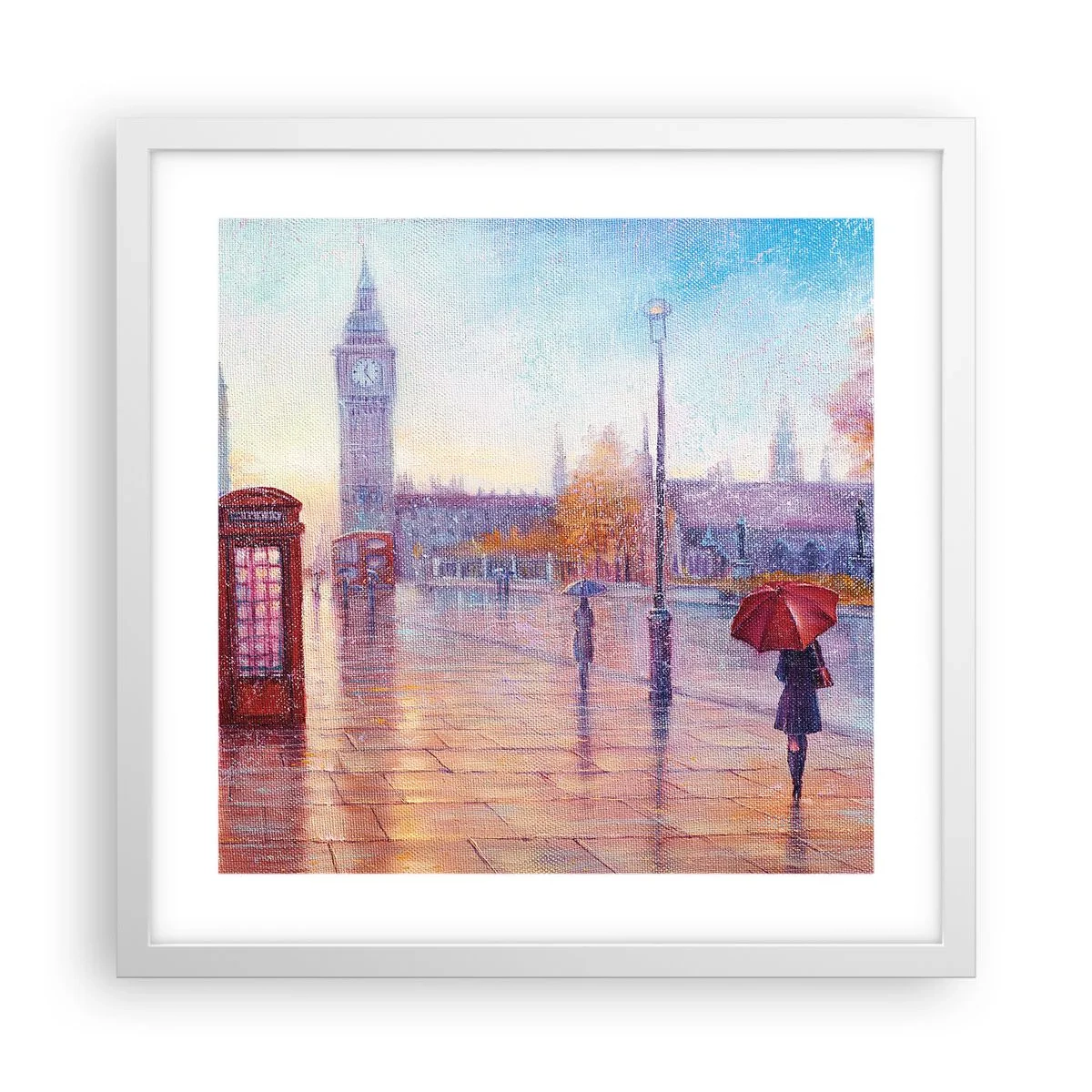 Affisch i vit ram - Höstdag i London - 40x40 cm