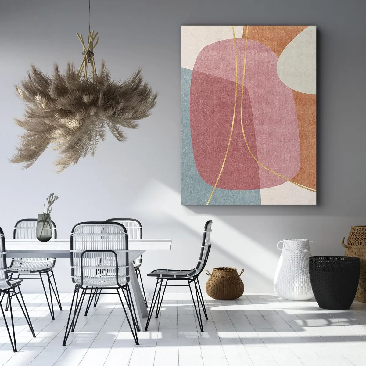 Canvastavla - Bild på duk - Pastellkomposition med guldtråd - 50x70 cm
