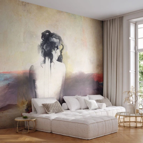 Fototapet Standard Eco - Ett konstnärligt porträtt av en kvinna i nostalgisk ton - 100x70cm - Moderata linjer, ovala former - Modern väggdekoration för vardagsrum och sovrum ARTTOR
