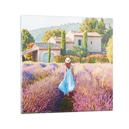 Glastavla - Bild på glas - Lavendelflicka - 40x40 cm
