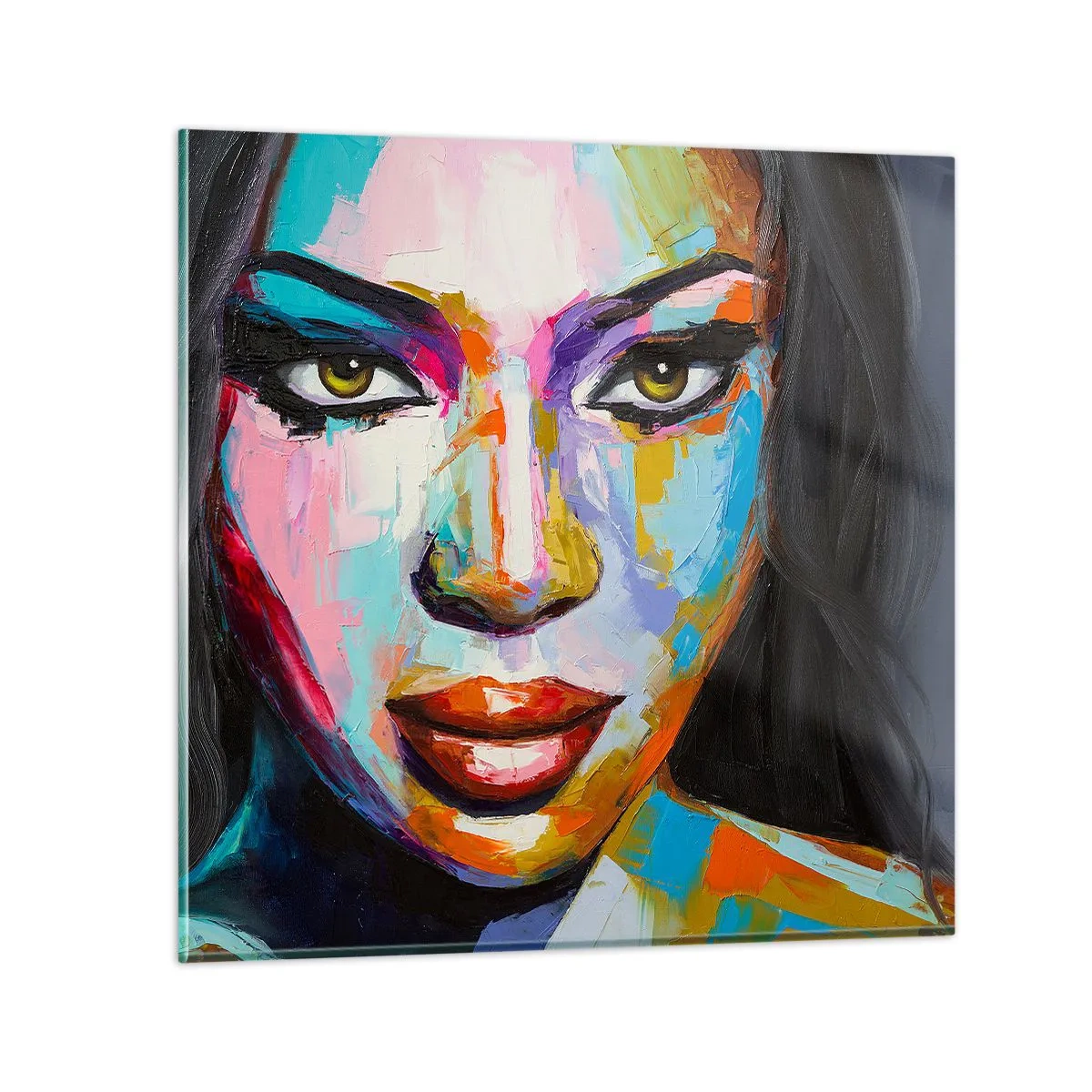 Glastavla - Bild på glas - Kan inte ta ögonen från henne - 40x40 cm