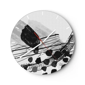 Väggklocka - Klocka på glas - Svartvita abstrakta former och linjer mot en ljus bakgrund - 30x30cm - Svartvit organisk abstraktion - Modern väggdekoration för vardagsrum, kök och sovrum ARTTOR