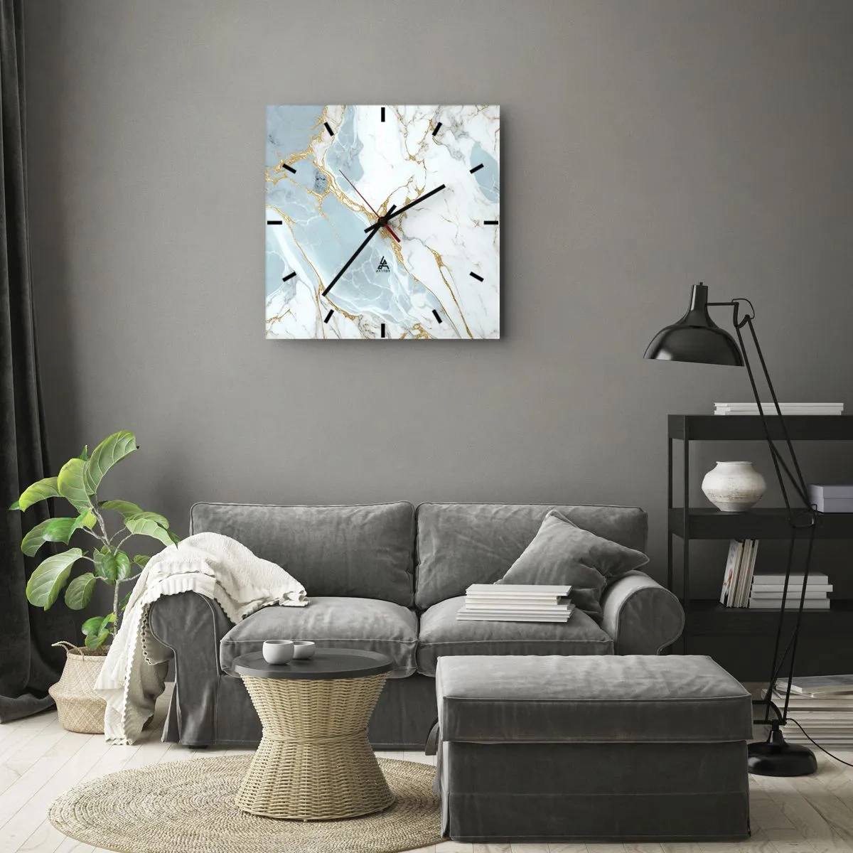 Väggklocka - Klocka på glas - Stenrikedom - 40x40 cm