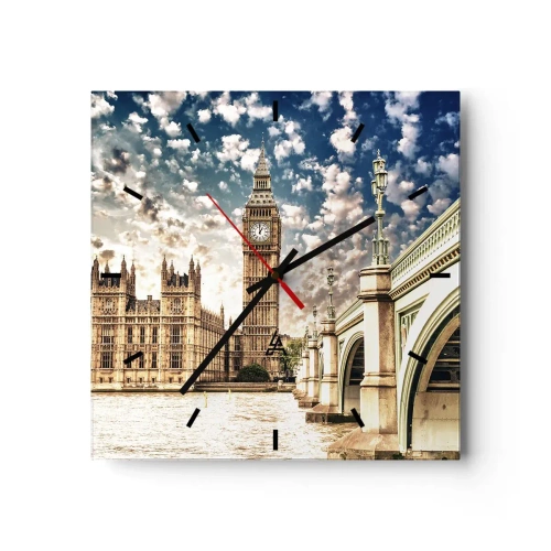 Väggklocka - Klocka på glas - Moln över Thames - 30x30 cm