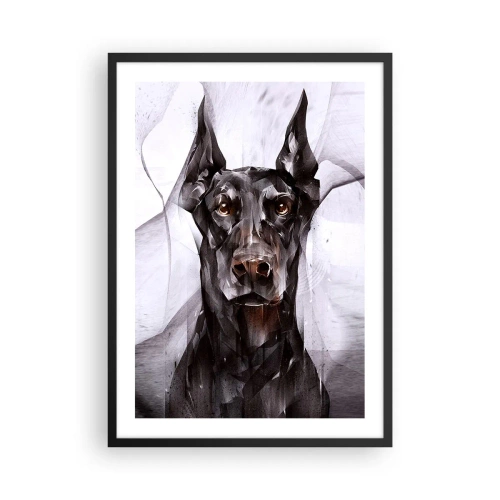 Affisch i svart ram - Konstnärligt porträtt av en svart hund i geometrisk stil - 50x70cm - Rasren - Modern väggdekoration för vardagsrum och sovrum ARTTOR