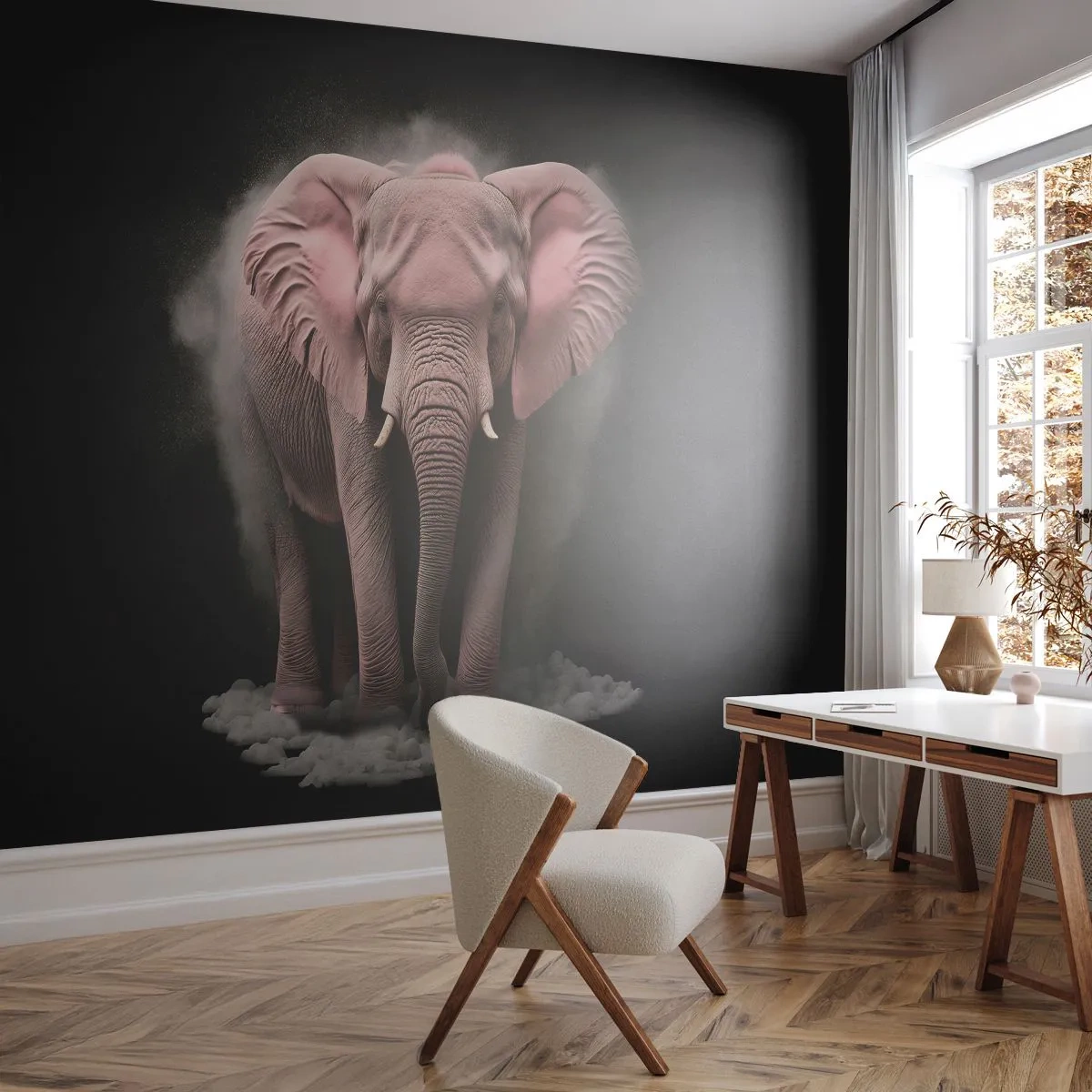 Fototapet Premium Sand - Tänk inte på en rosa elefant! - Sol, Safari, Afrika - 100x70 cm