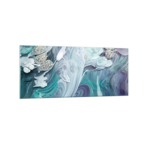 Glastavla - Bild på glas - Blåhetens strömmar - 120x50 cm