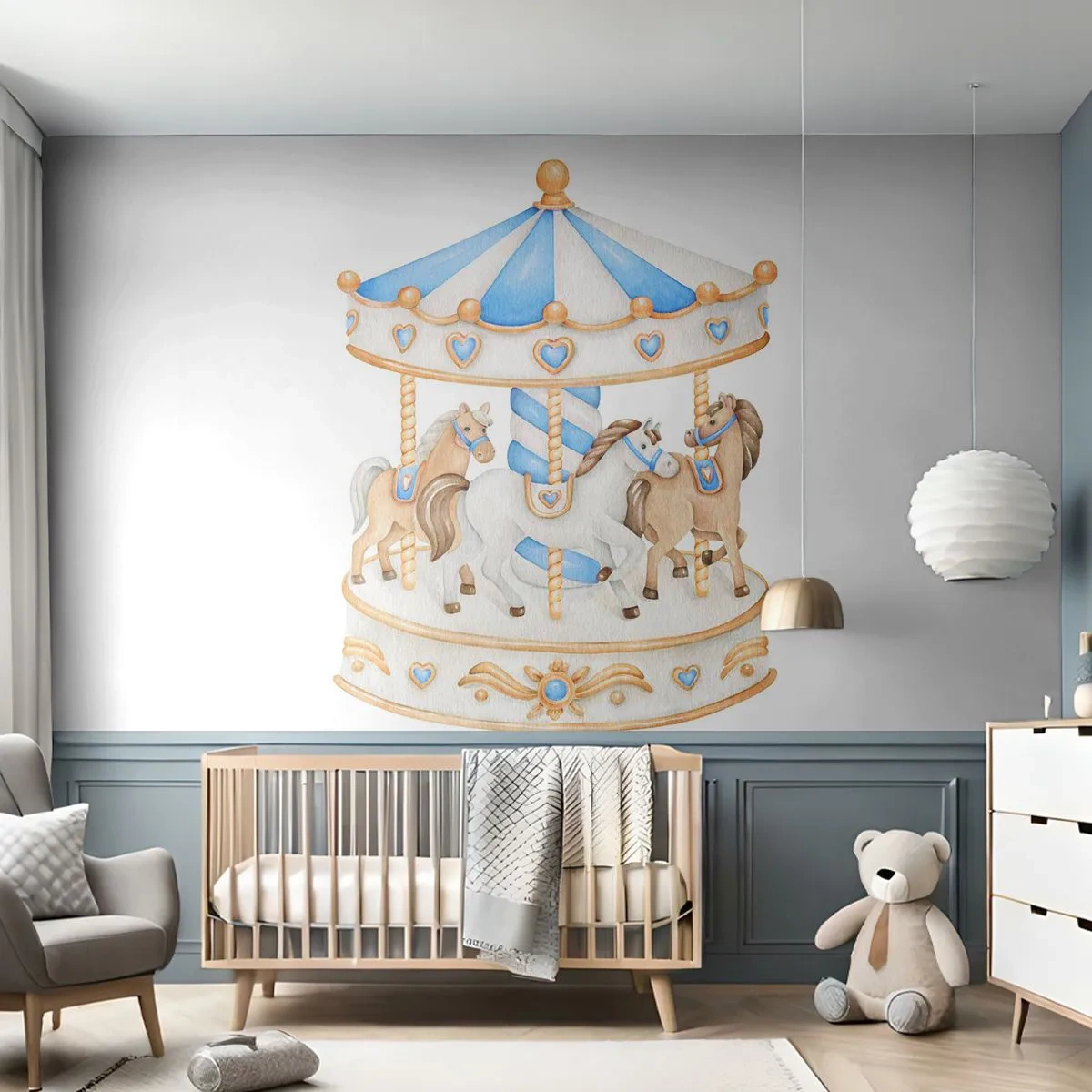 Självhäftande Fototapet Deluxe Sticker - En ljuvlig barndom - Hästar, Merry-go-round, Barns - 250x175 cm