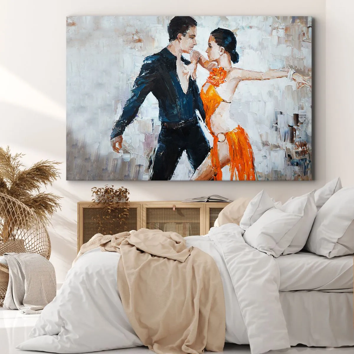 Canvastavla - Bild på duk - Ett dynamiskt par som dansar i latinamerikansk stil. - 70x50cm - Dirty dancing - Modern väggdekoration för vardagsrum och sovrum ARTTOR