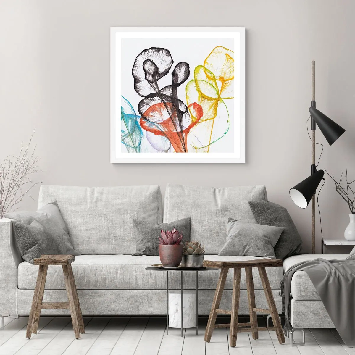 Affisch i vit ram - Blommor med själ - 50x50 cm