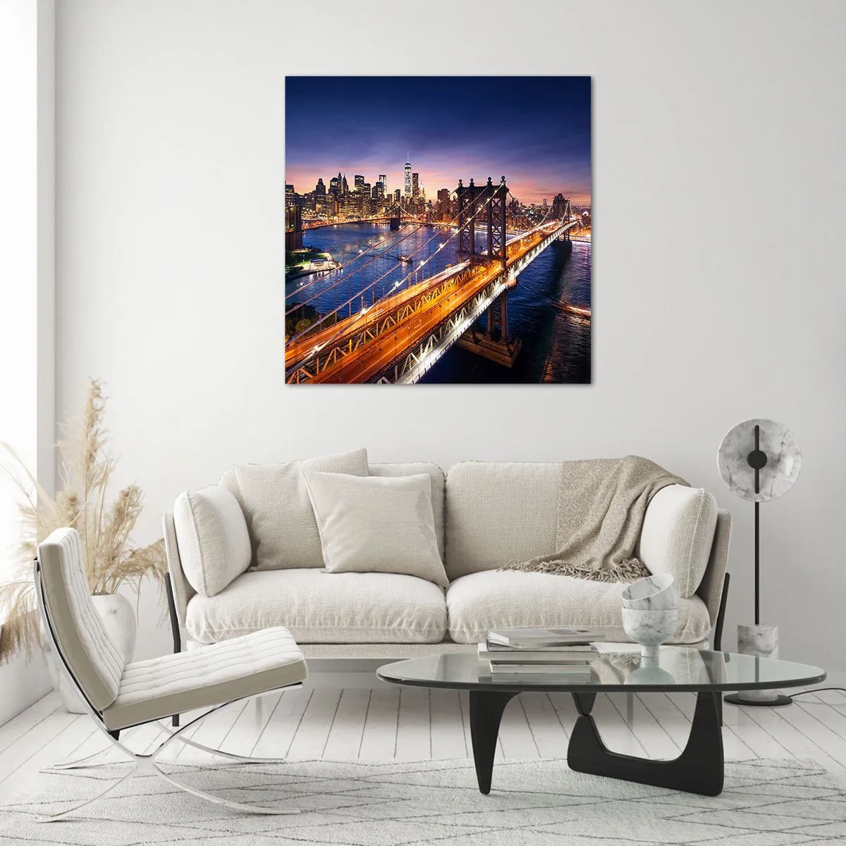 Glastavla - Bild på glas - Över ljusbron till stadens hjärta - 30x30 cm