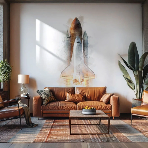 Fototapet Standard Eco - Akvarell stil rymdraketuppskjutning - 100x70cm - Upptäckare efter start - Modern väggdekoration för vardagsrum och sovrum ARTTOR
