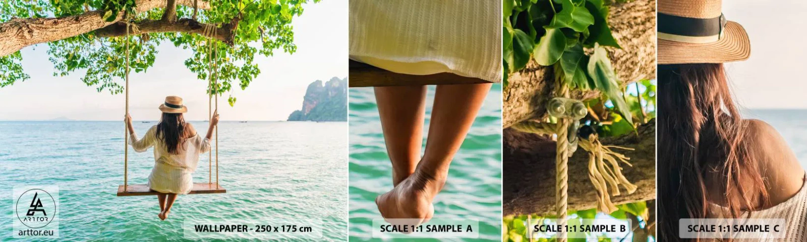 Provbit av självhäftande fototapet Deluxe Sticker - Livet är vackert - Avslappning, Gunga, Kvinna - 100x30 cm