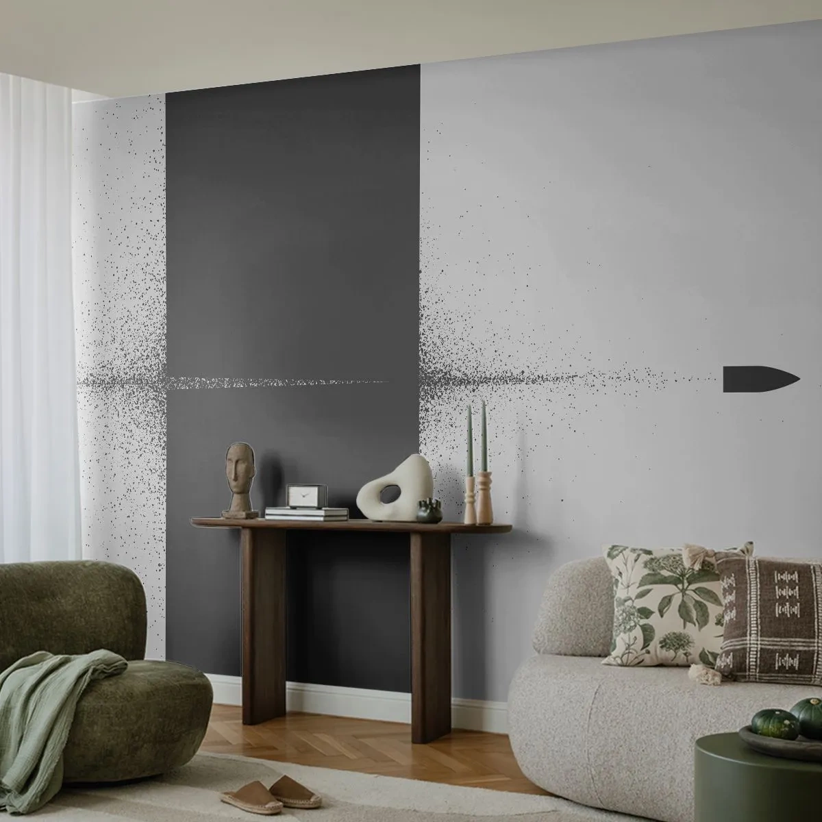 Självhäftande Fototapet Deluxe Sticker - Rakt mot målet - Kula, Svartvitt, Abstraktion - 250x175 cm