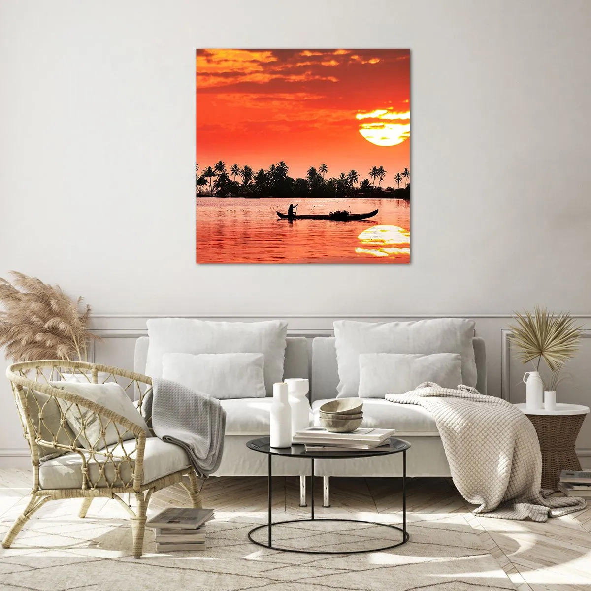 Glastavla - Bild på glas - Tropiskt lugn vid solnedgången - 70x70 cm