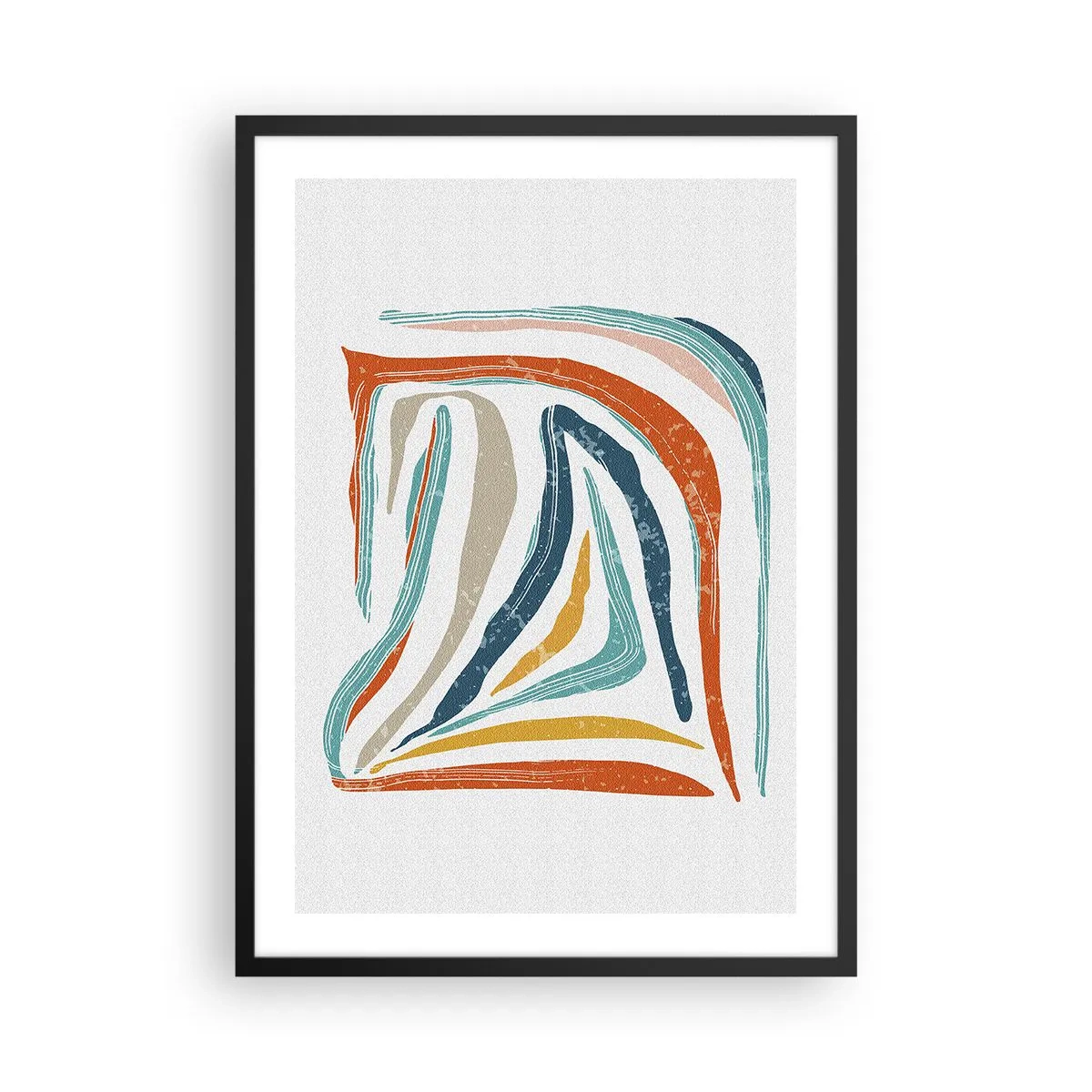 Affisch i svart ram - Färgglad abstraktion med organiska linjer - 50x70cm - Vänligt leende abstraktion - Modern väggdekoration för vardagsrum och sovrum ARTTOR