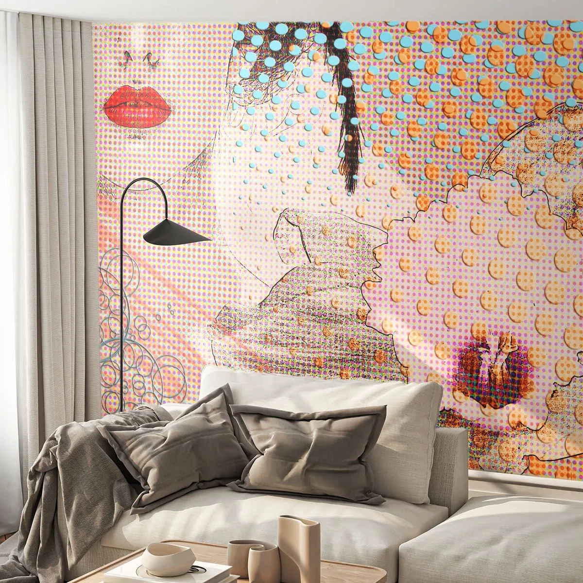 Fototapet Premium Canvas - Serieheroin - Abstraktion, Kvinnans ansikte, Bit - 250x175 cm