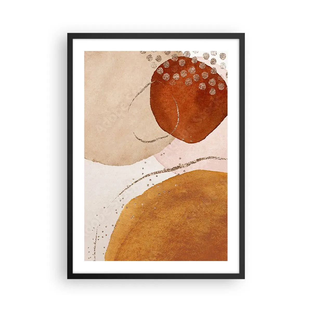 Affisch i svart ram - Abstrakta former i nyanser av beige, brunt och guld - 50x70cm - Rundhet och rörelse - Modern väggdekoration för vardagsrum och sovrum ARTTOR