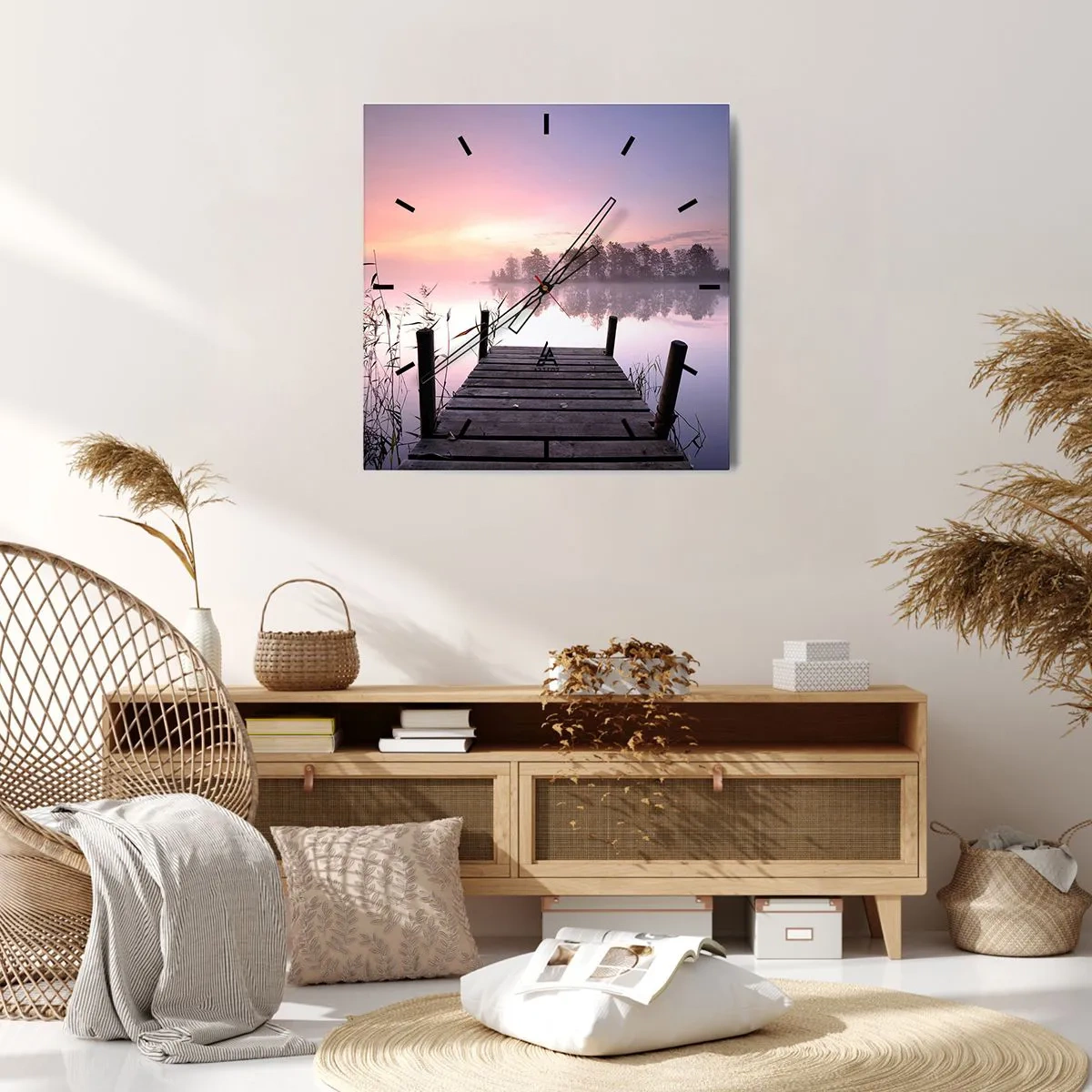 Väggklocka - Klocka på glas - Ur liljedimman... - 30x30 cm