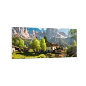 Glastavla - Bild på glas - Alpin idyll - 120x50 cm