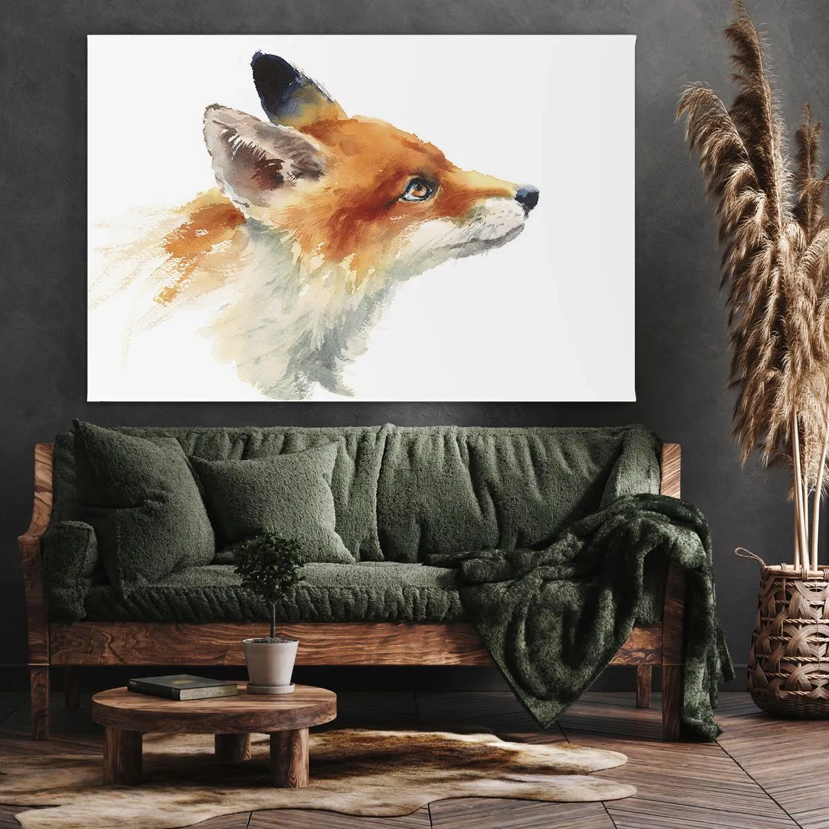 Canvastavla - Bild på duk - Röd räv i akvarellstil på en vit bakgrund - 70x50cm - Försiktighet skadar aldrig - Modern väggdekoration för vardagsrum och sovrum ARTTOR