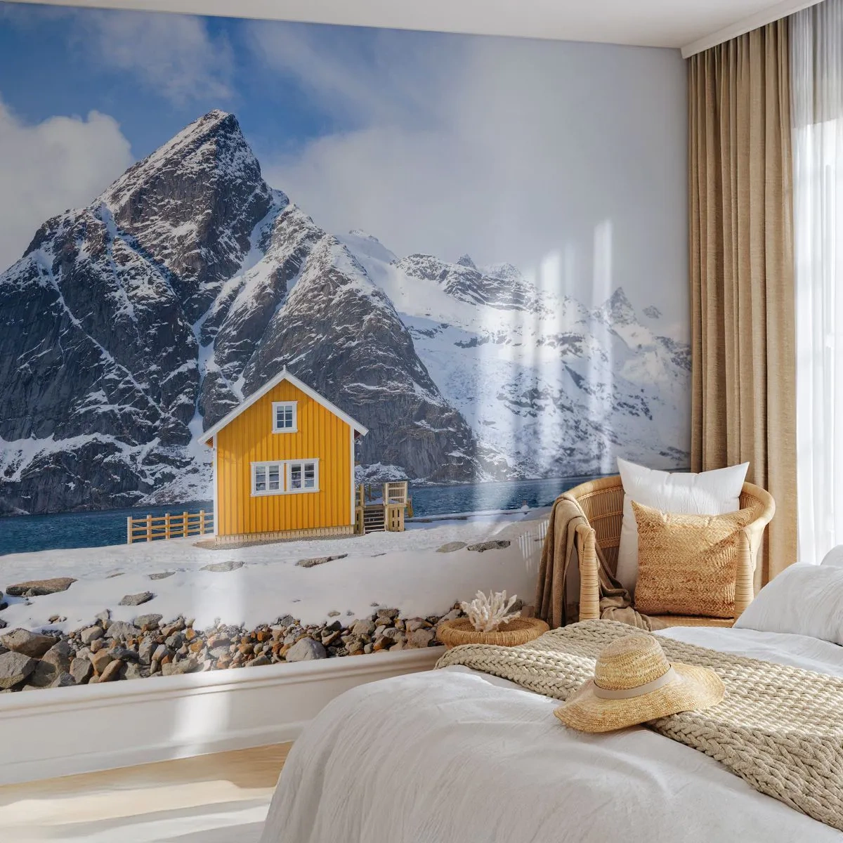 Fototapet Standard Eco - Skandinavisk semester - Vinter, Alperna, Berg - 350x256 cm