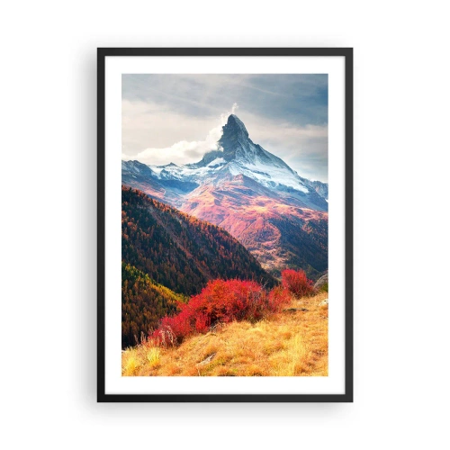 Affisch i svart ram - Höstbergslandskap med en snötäckt topp - 50x70cm - Alpin höst - Modern väggdekoration för vardagsrum och sovrum ARTTOR