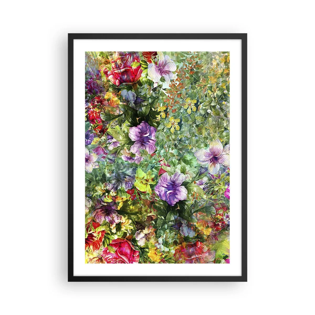 Affisch i svart ram - Färgglatt blomsterarrangemang - 50x70cm - Ta en dopp i blommorna - Modern väggdekoration för vardagsrum och sovrum ARTTOR