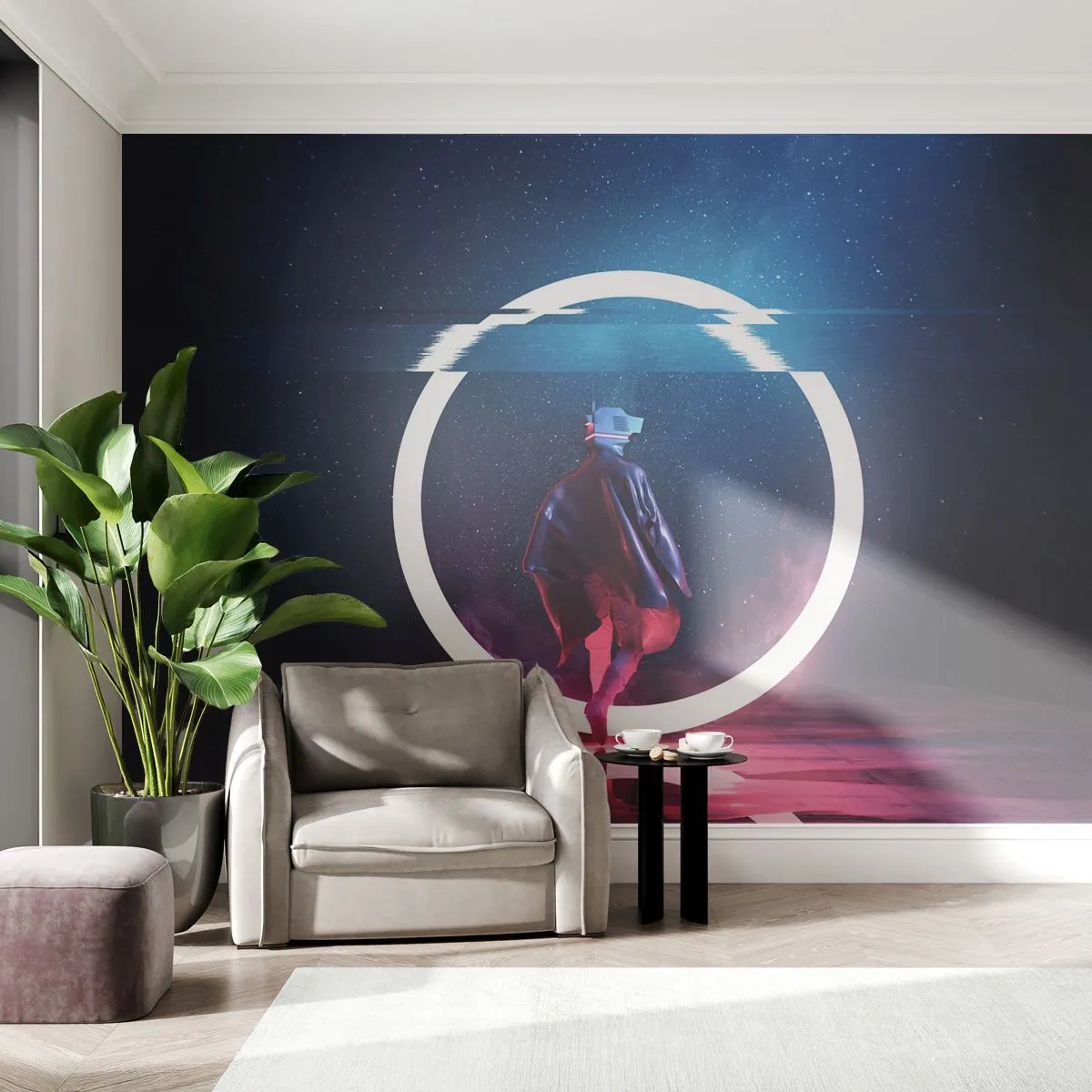 Självhäftande Fototapet Deluxe Sticker - Mellan världar - Futuristisk, Astronaut, Kosmos - 400x280 cm