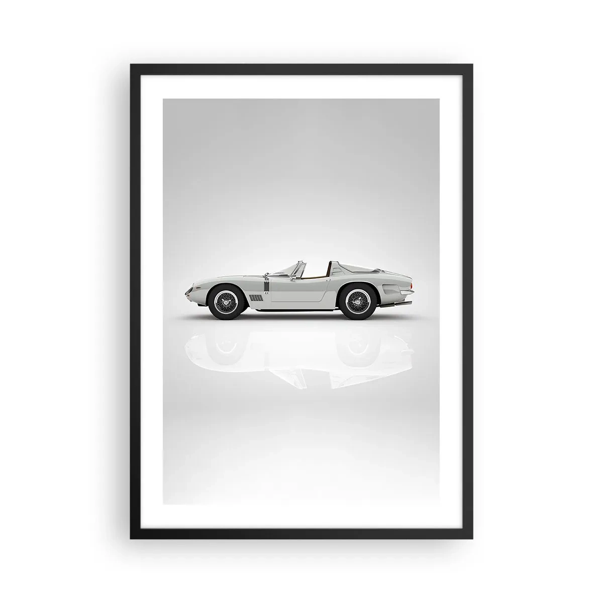 Affisch i svart ram - Klassisk vit cabriolet på neutral bakgrund - 50x70cm - Ett löfte om lek - Modern väggdekoration för vardagsrum och sovrum ARTTOR
