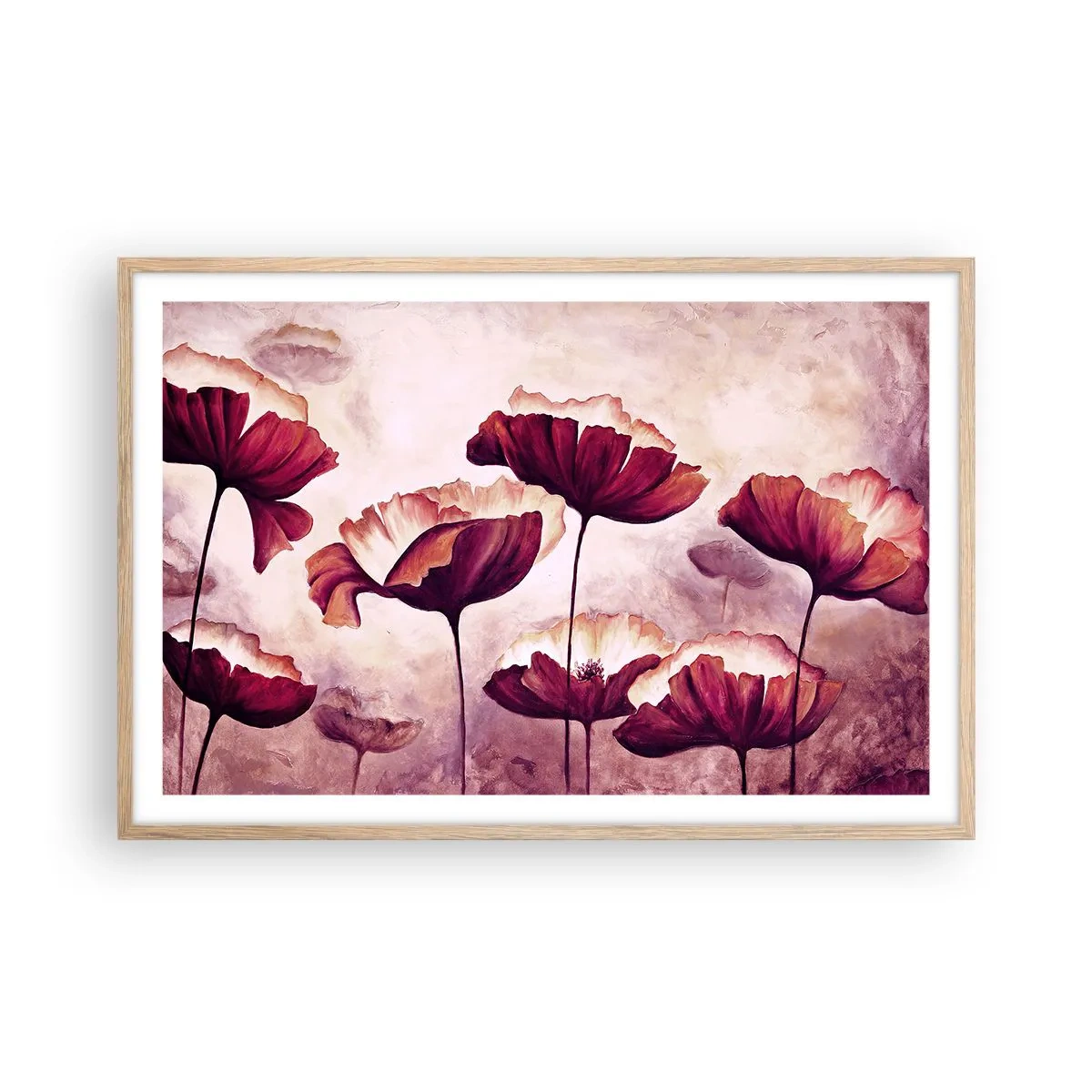 Affisch i ram av ljusek - Röd och vit flinga - 91x61 cm