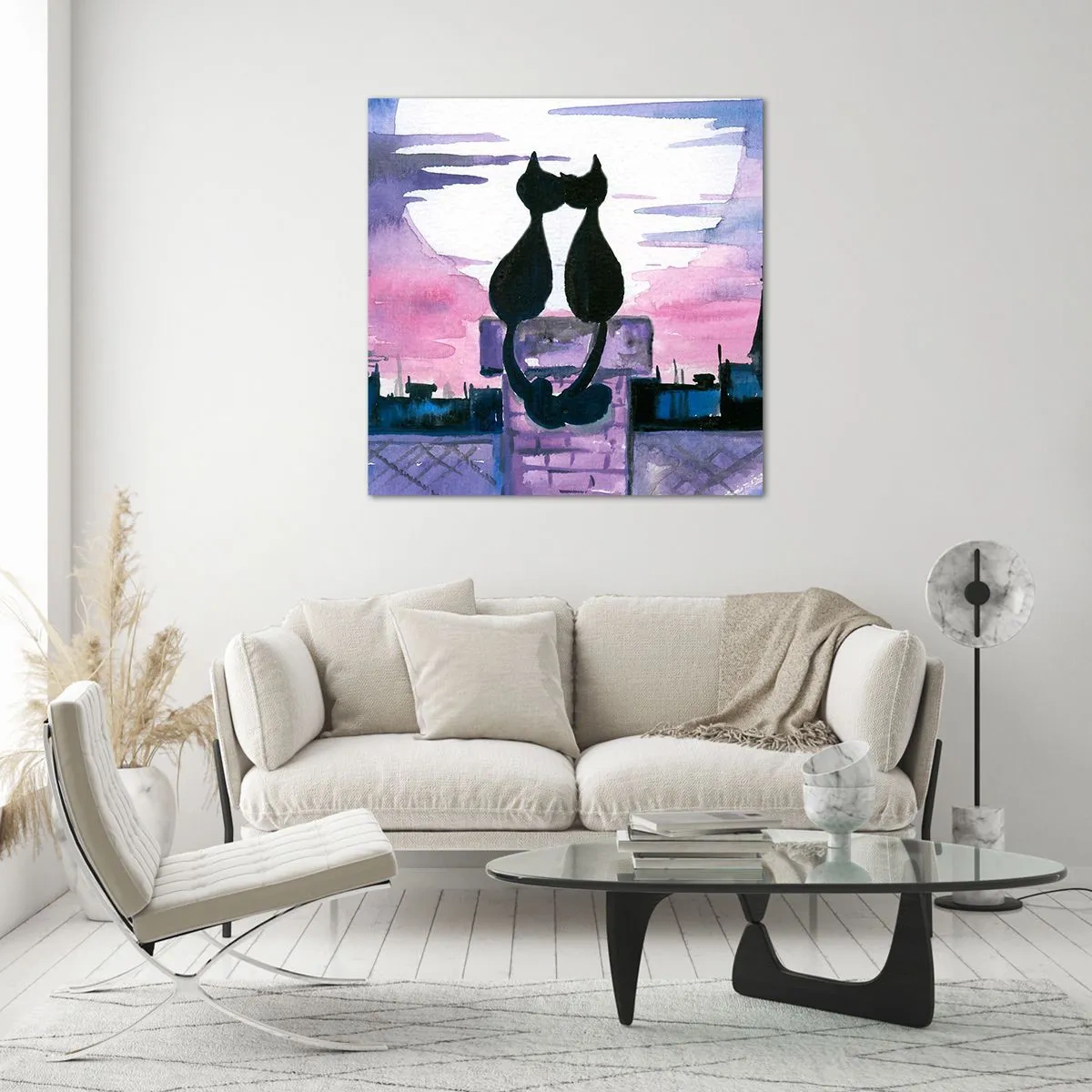 Glastavla - Bild på glas - Rendez-vous under månen - 40x40 cm