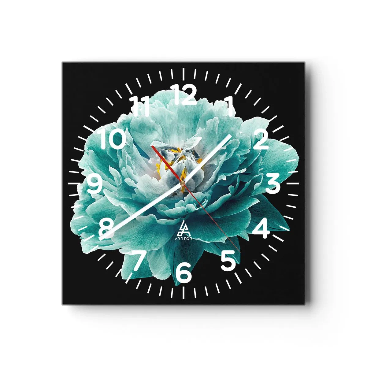 Väggklocka - Klocka på glas - Blå och gyllene kronblad - 30x30 cm