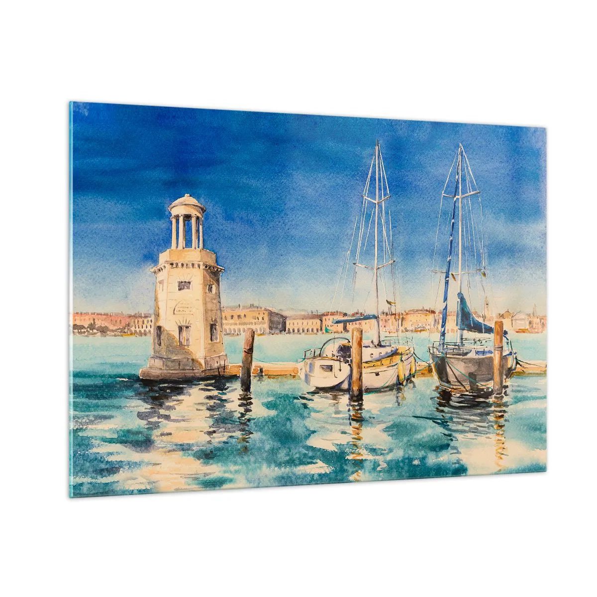 Glastavla - Bild på glas - Solig lagun - 100x70 cm