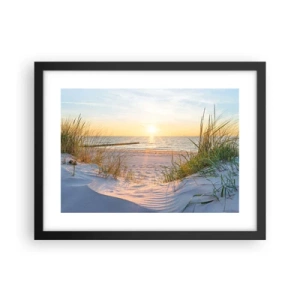 Affisch i svart ram - Havets brus, fågelsång, tom strand bland träden - 40x30 cm